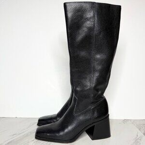 Vince Camuto Sangeti Black Leather Square Toe Wide Calf Heeled Tall Boot 10M